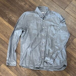 Lacoste Men's Chambray Blue Button-Down Shirt Large